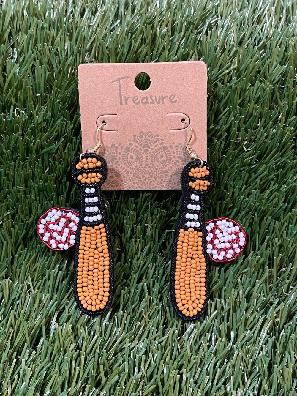 Seed Bead Baseball Bat Earrings